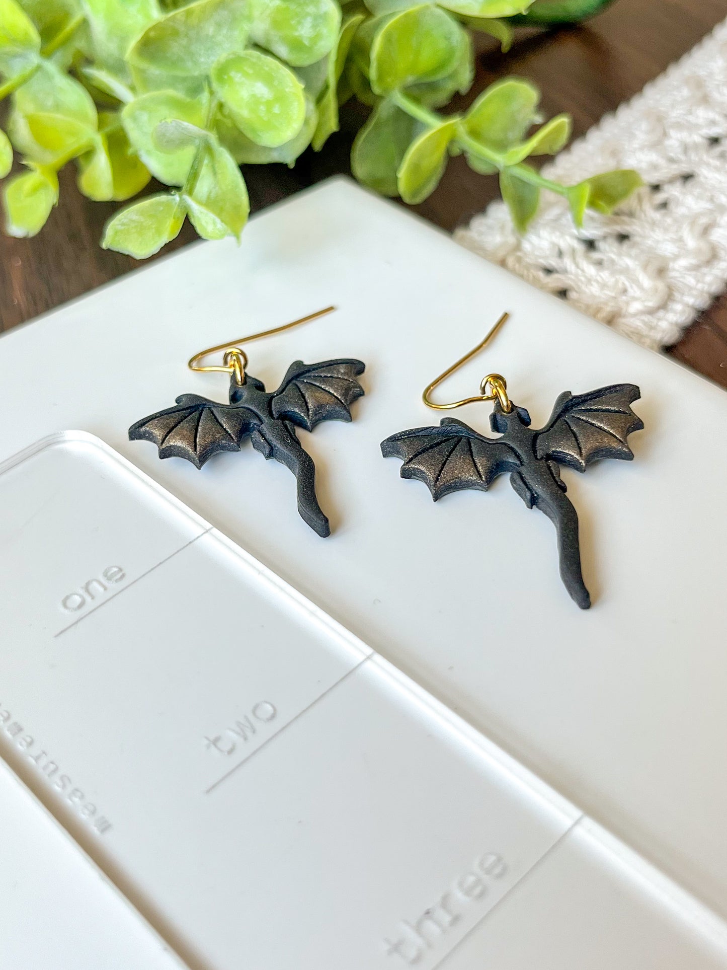 gold and black dragon earrings | 18k gold plated