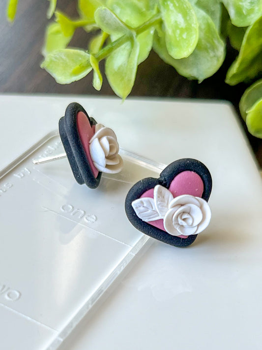 Rose heart studs | sterling silver