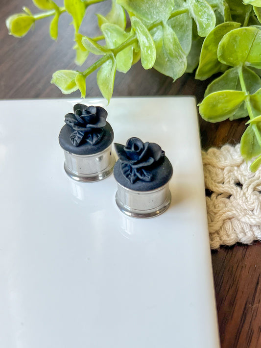 Black monochrome rose plug | stainless steel