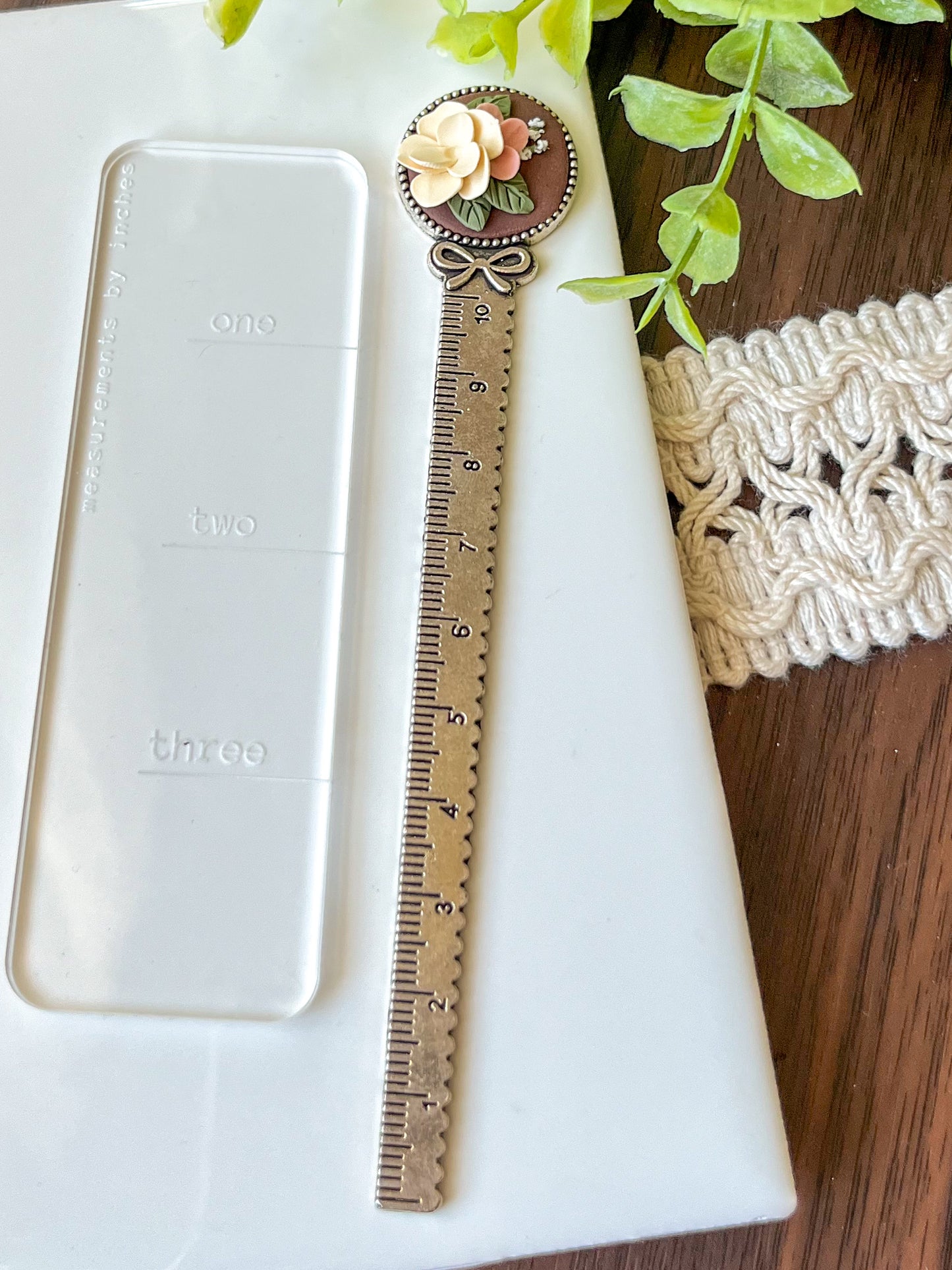 Brown and pink sculpted bookmark (long)