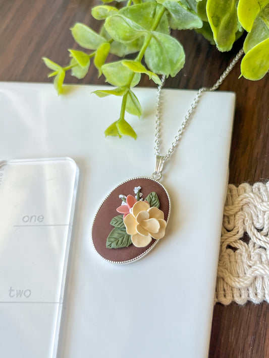 Brown and pink large pendant necklace | 18" chain