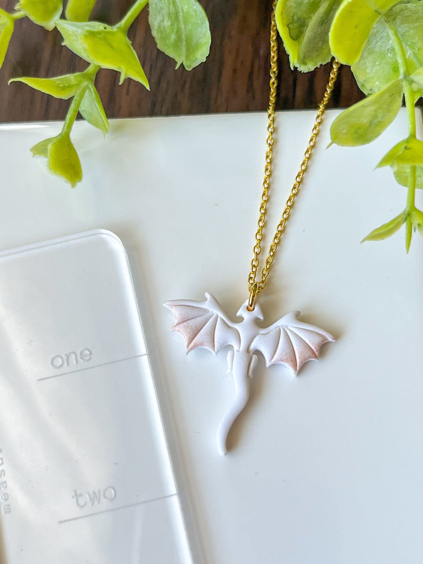 Rose gold and white dragon necklace | 18k gold plated - 18" chain