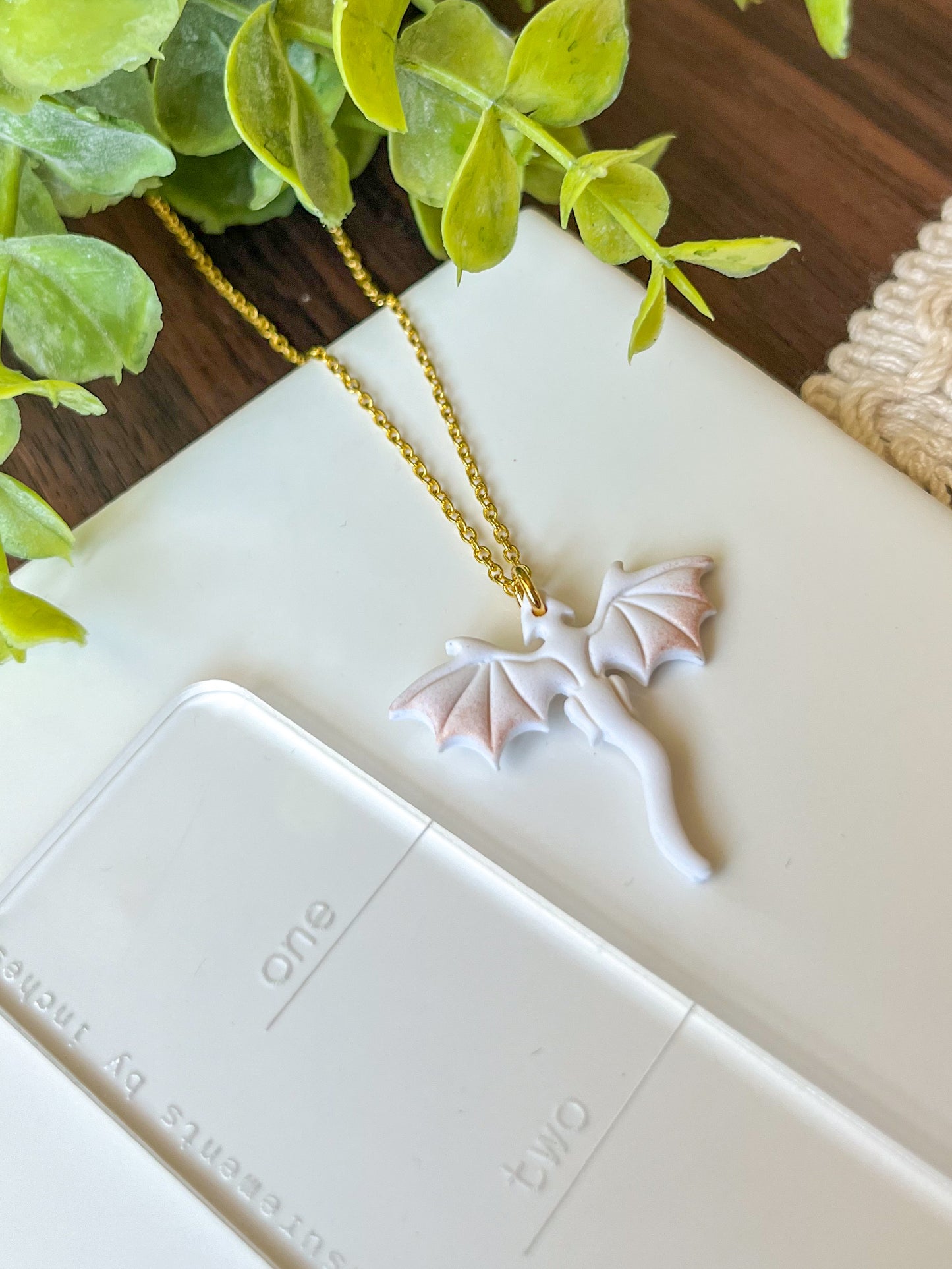 Rose gold and white dragon necklace | 18k gold plated - 18" chain