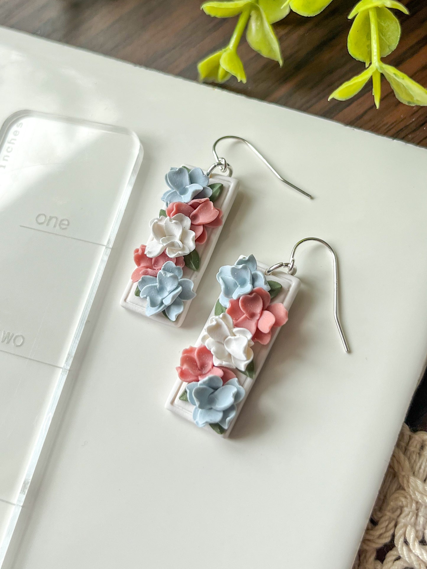 Trans pride flag floral earrings | sterling silver