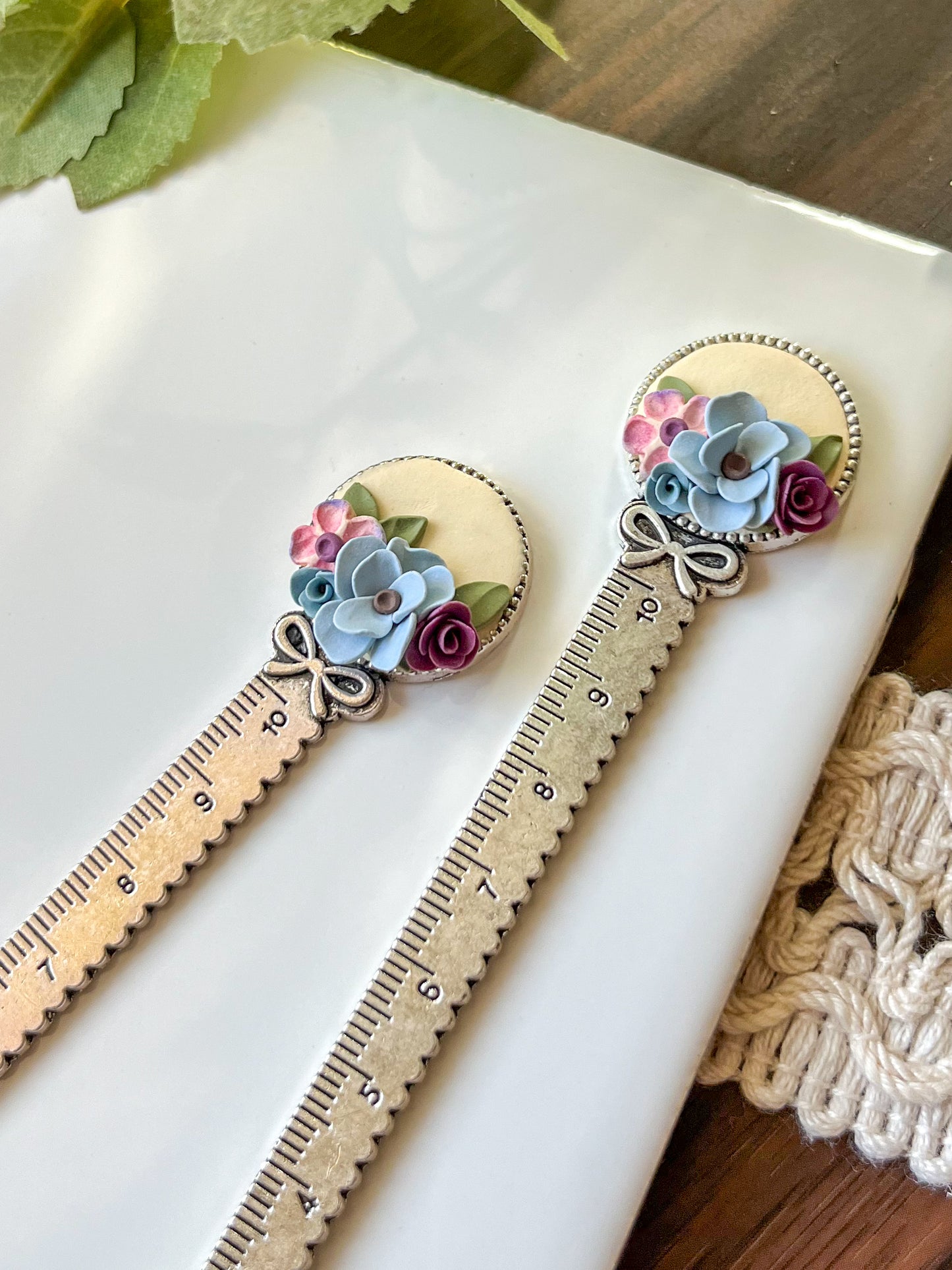 Blue and purple floral bookmark (long)