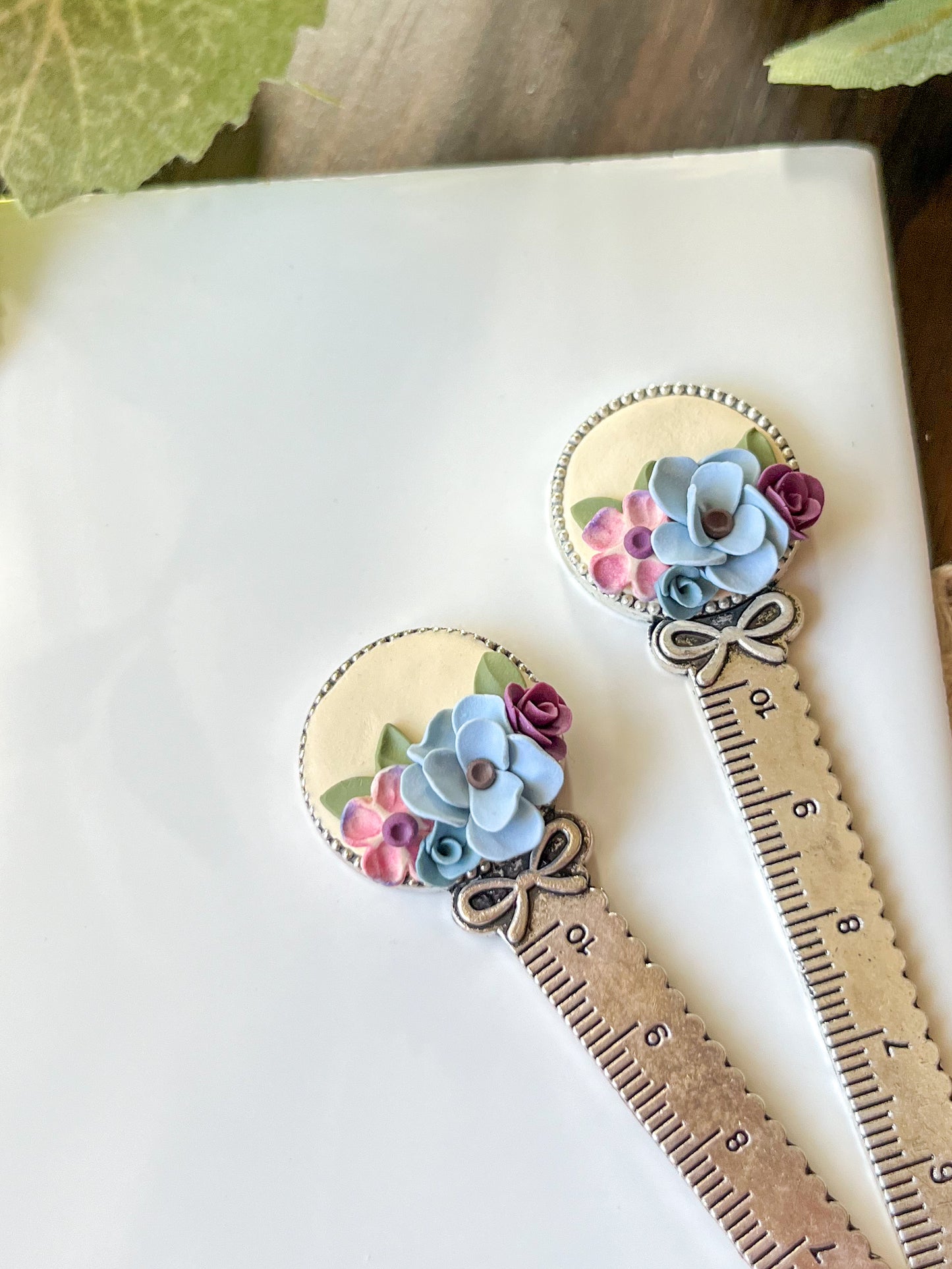 Blue and purple floral bookmark (long)