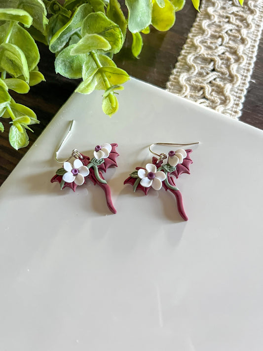 Maroon dragon earrings | sterling silver
