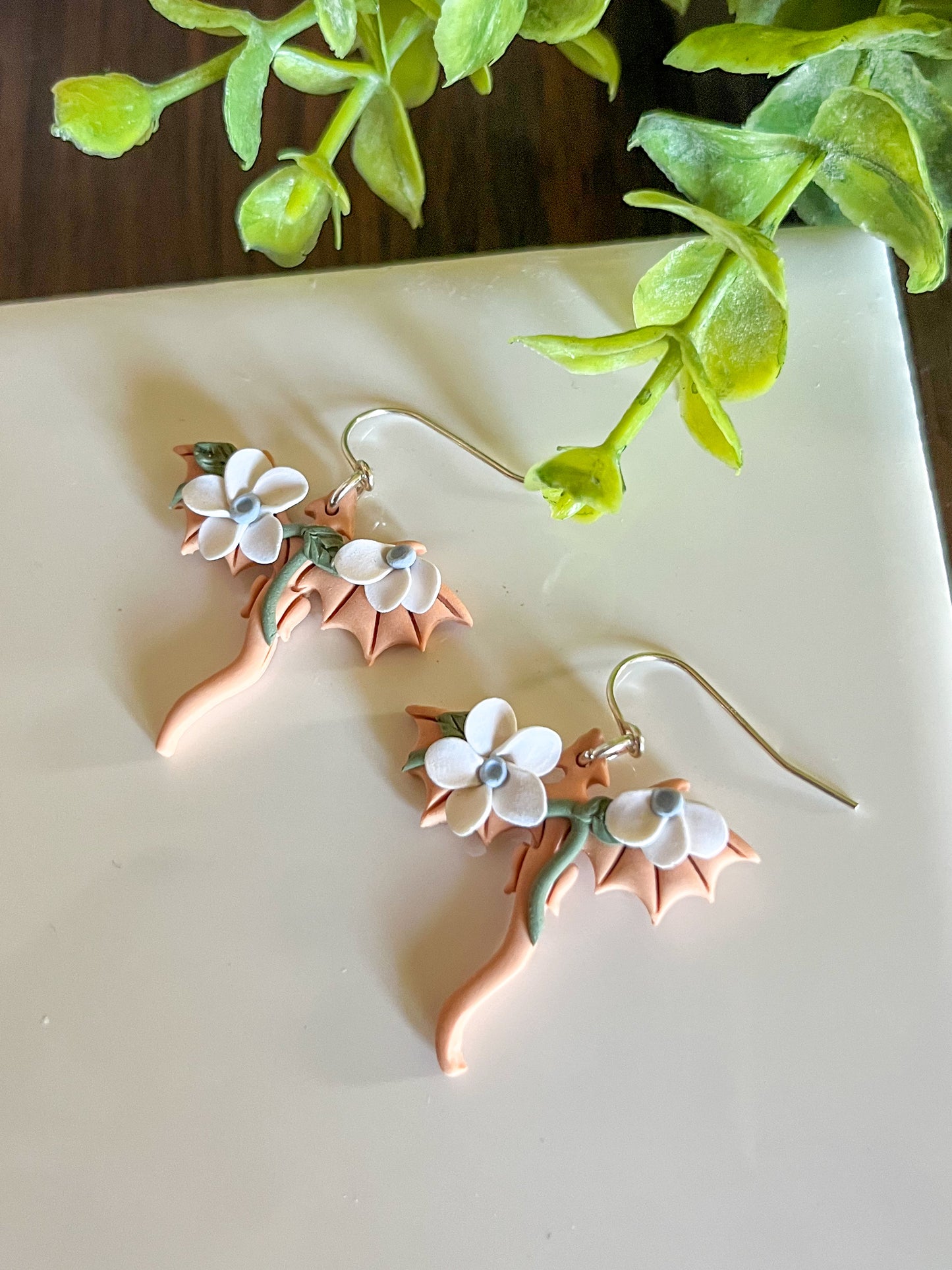 light orange dragon earrings | sterling silver