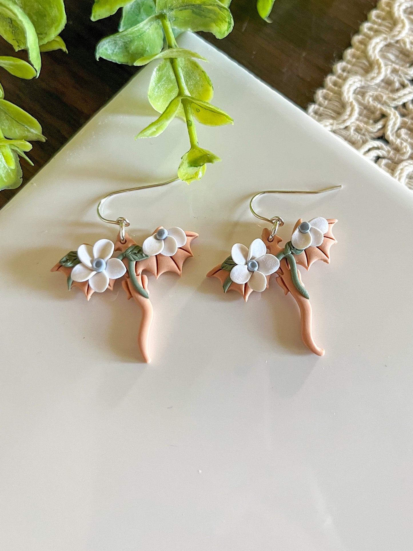 light orange dragon earrings | sterling silver