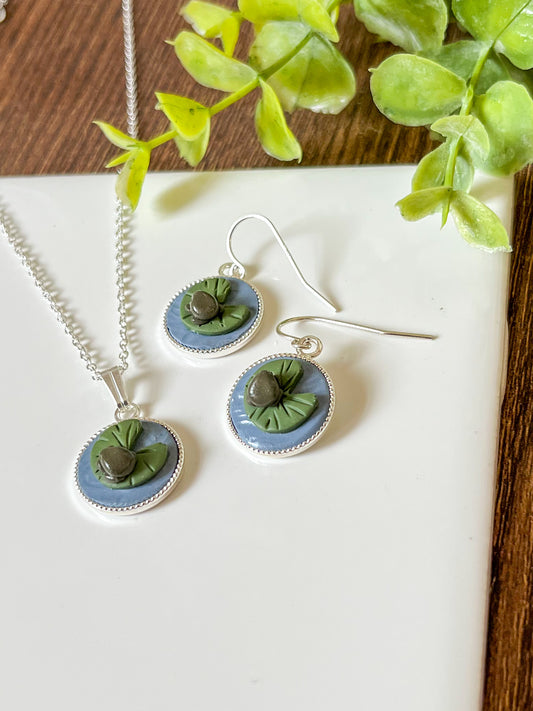 small lily pad with frog earrings | full set (multiple metal options)