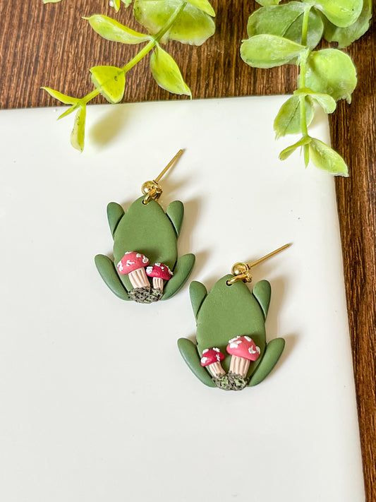 Frog and mushroom earrings | 24k gold plated