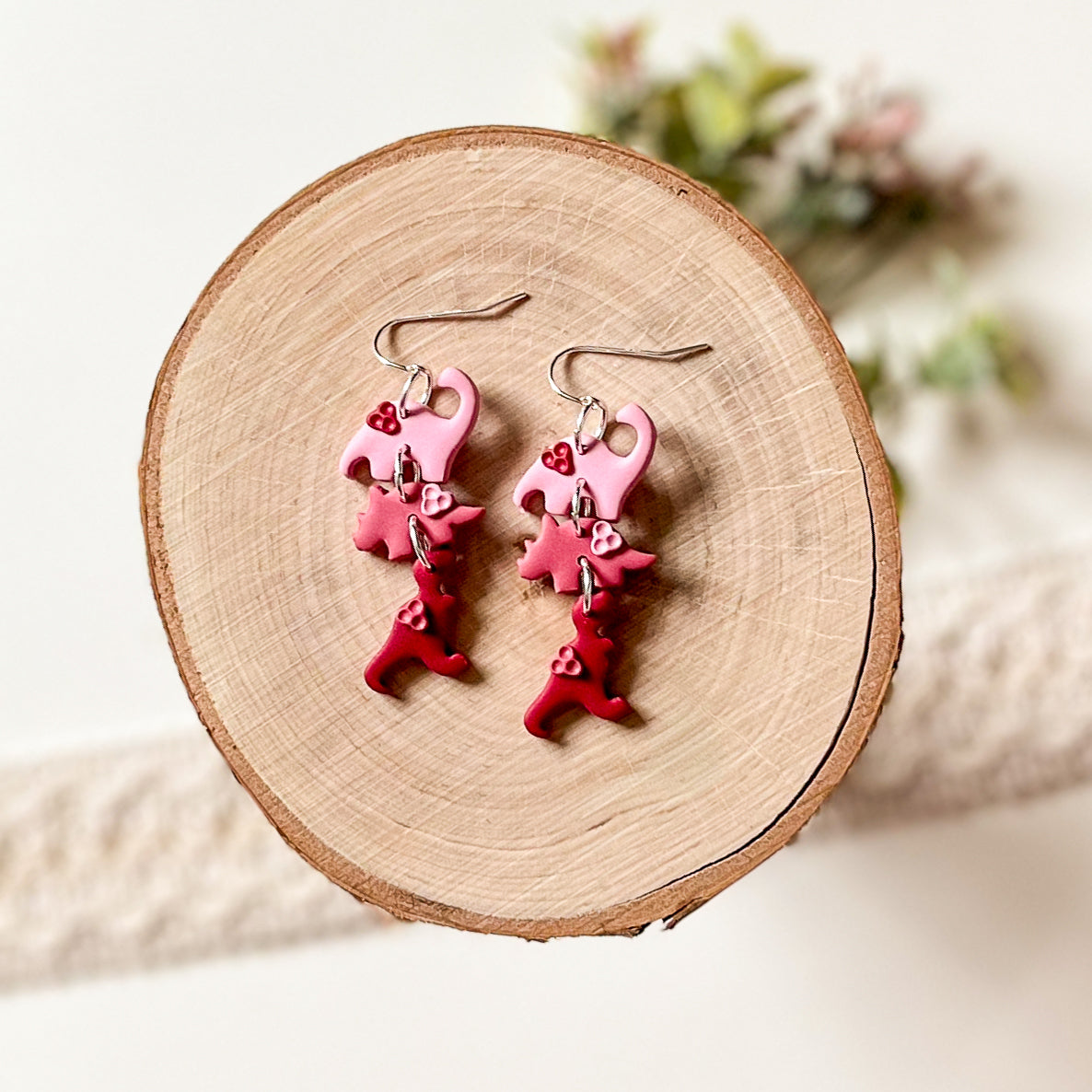 Pink ombre dino stack earrings | sterling silver
