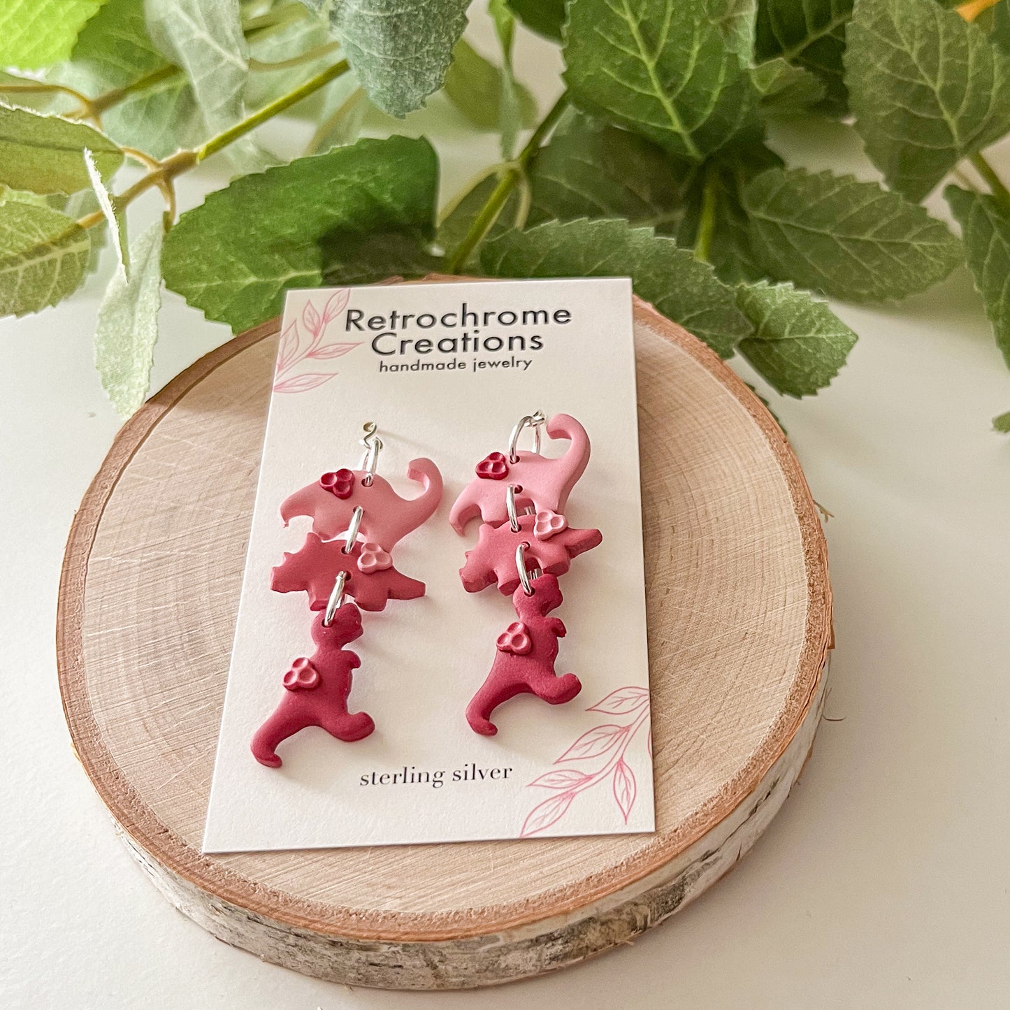 Pink ombre dino stack earrings | sterling silver