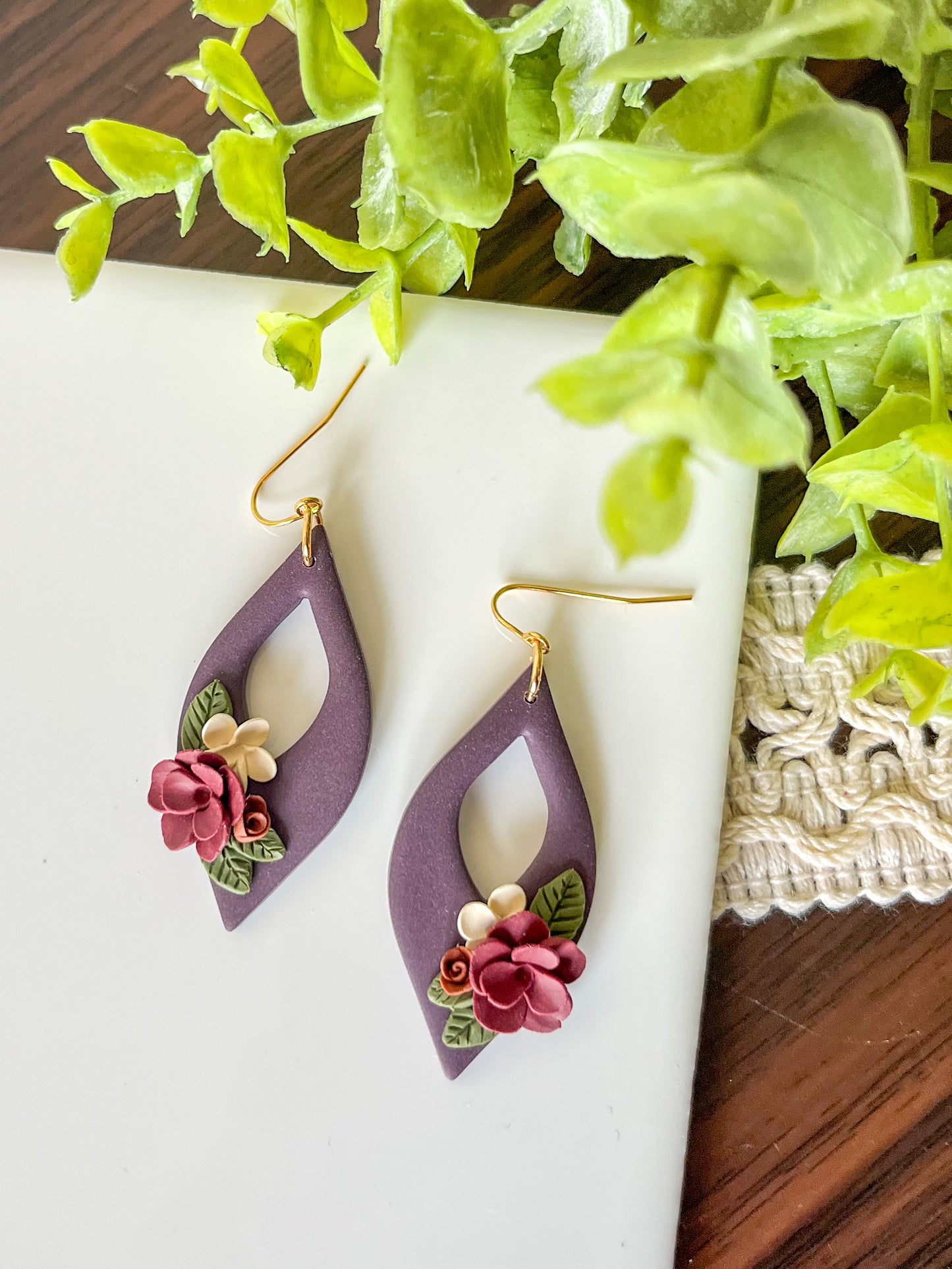 Purple Jewel Tone Open Tear-Drop Earrings | 18k gold plated