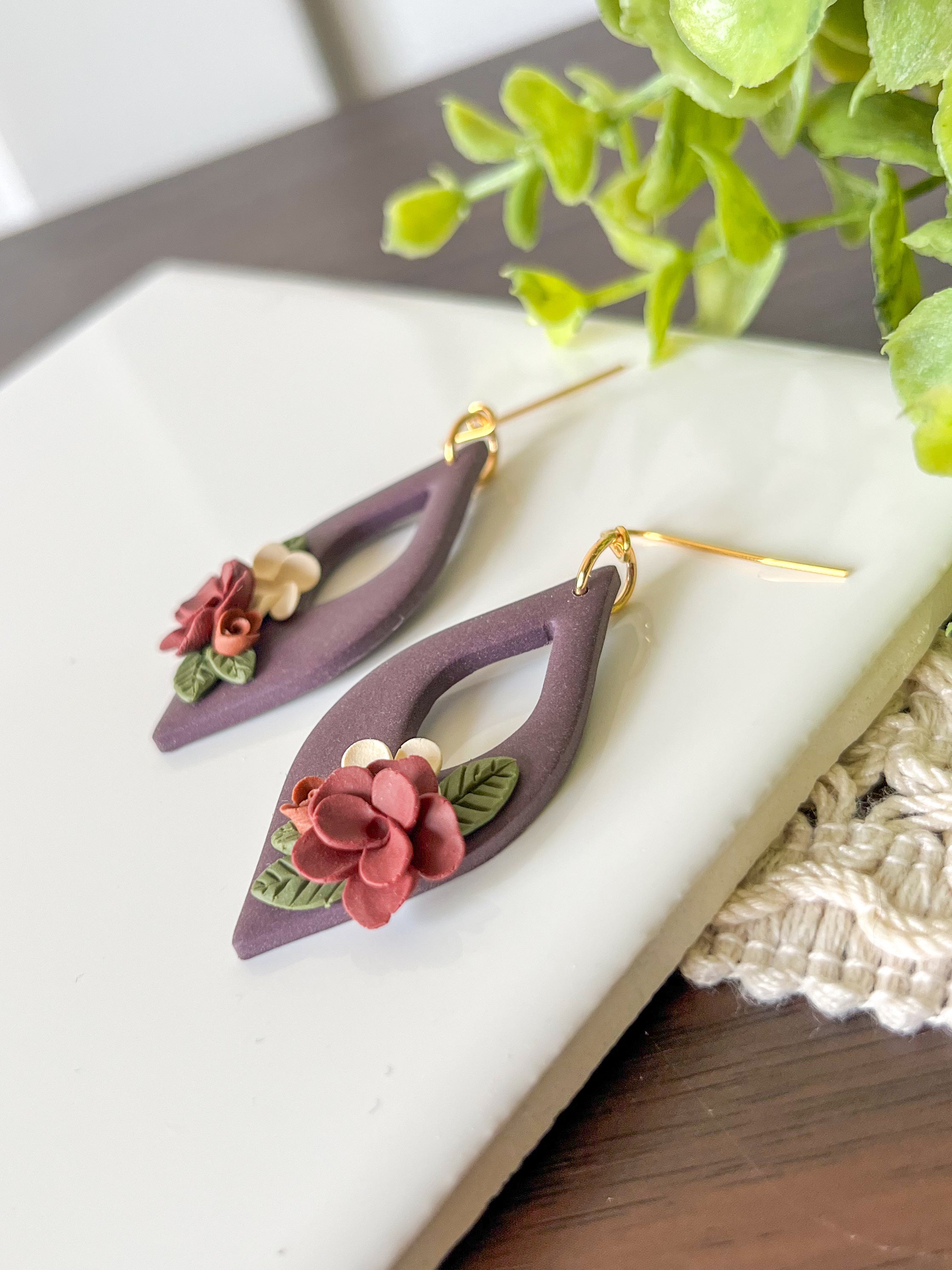 限定1点◍No.64 ＊handmade＊earring ◍ Purple Jewel Tone Open Tear-Drop Earrings | 18k gold plated