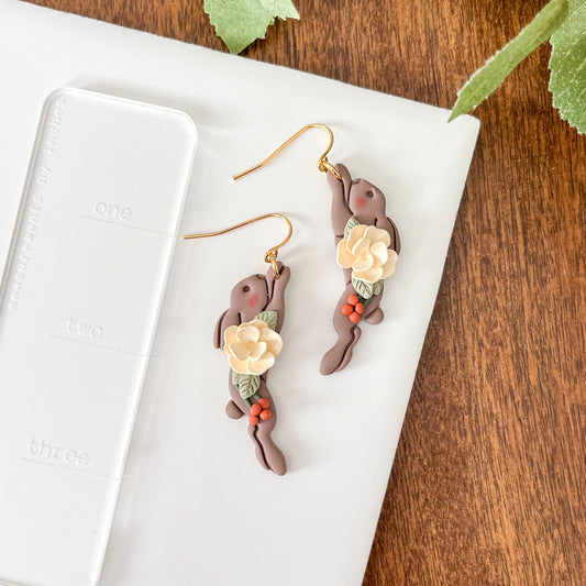 Brown floral rabbit earrings | 18k gold plated