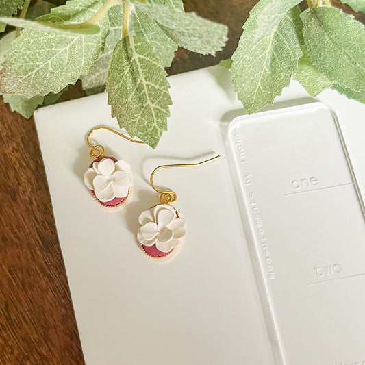 Dainty white floral earrings with red accents | gold plated or sterling silver