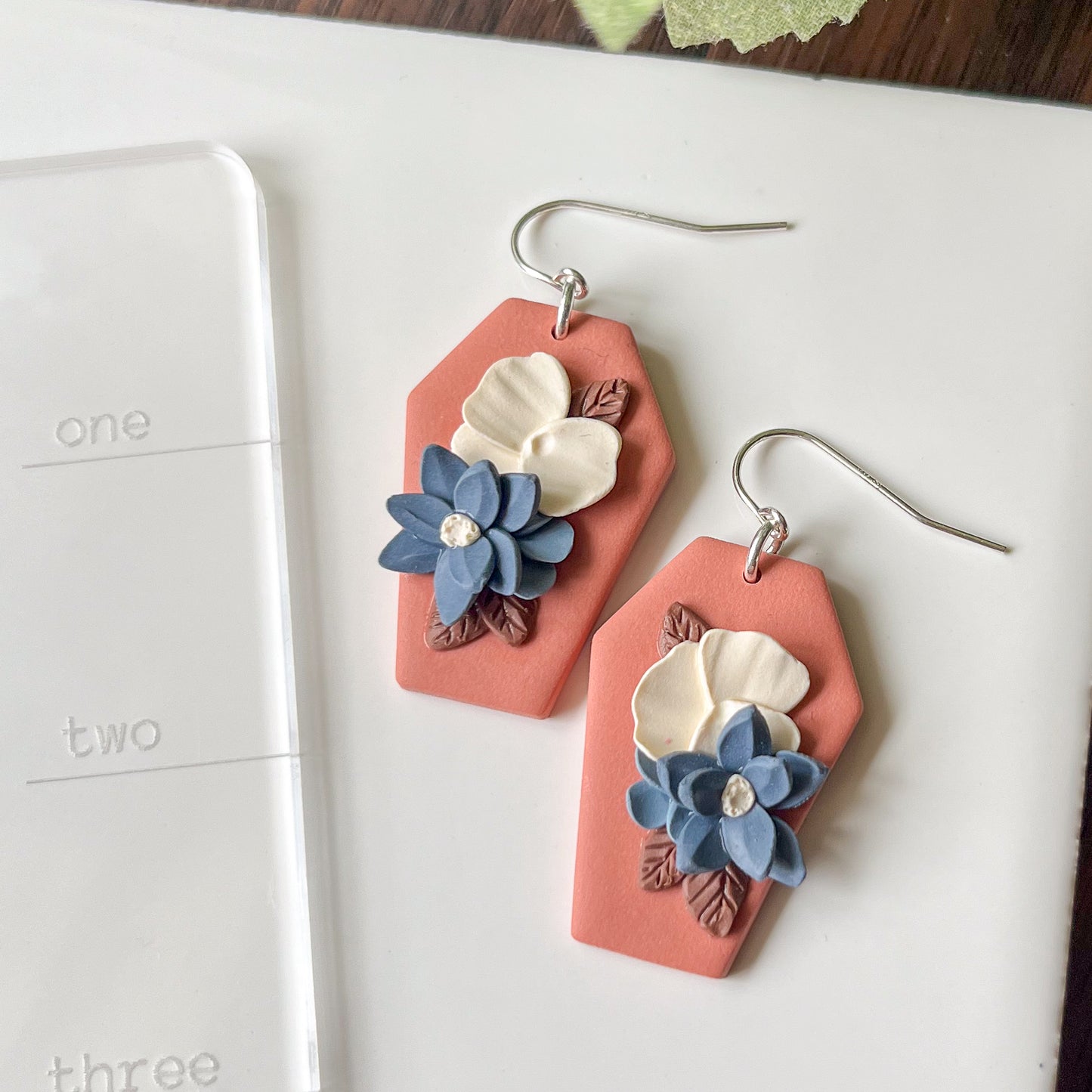 Orange floral coffin earrings | sterling silver