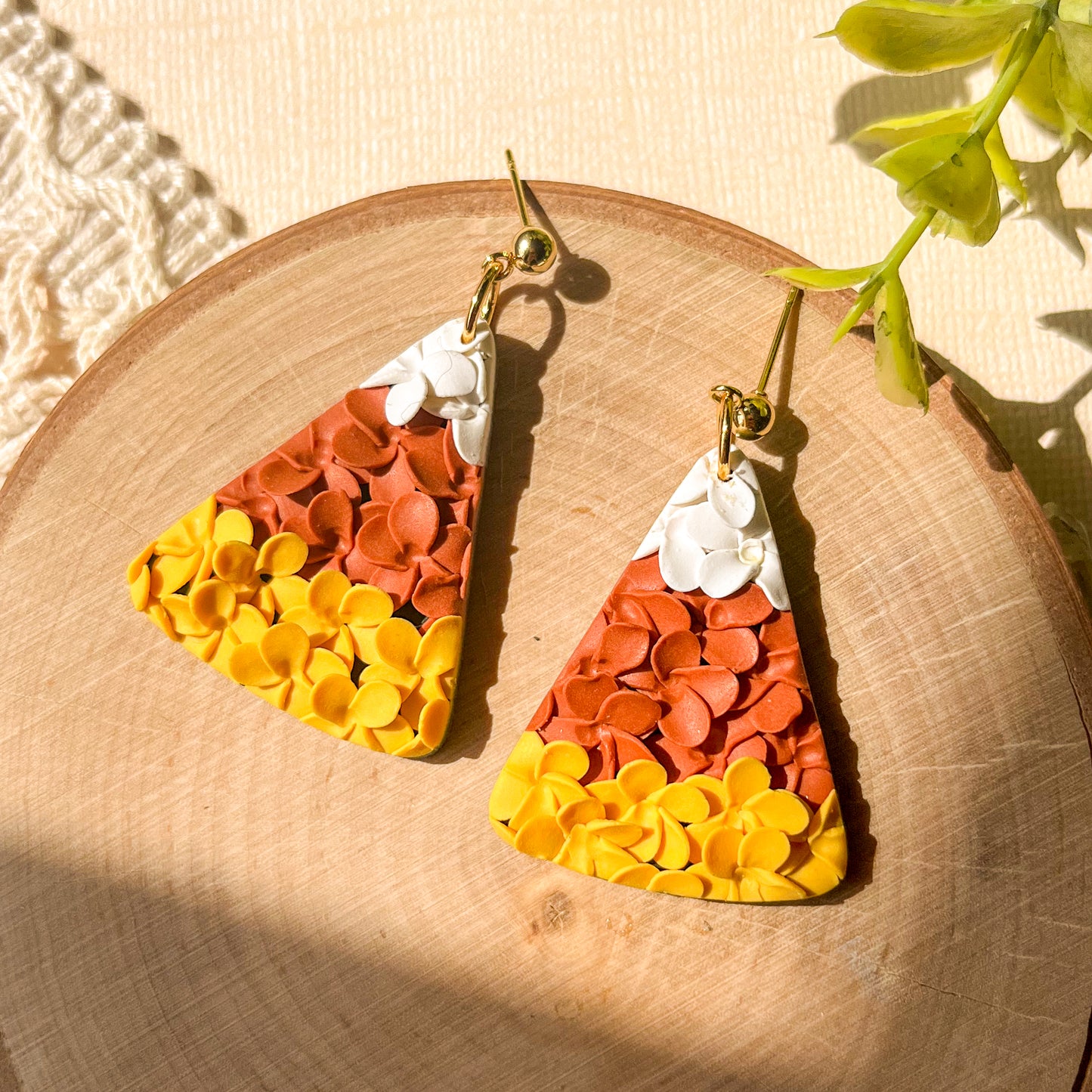 Sculpted candy corn earrings | 24k gold plated