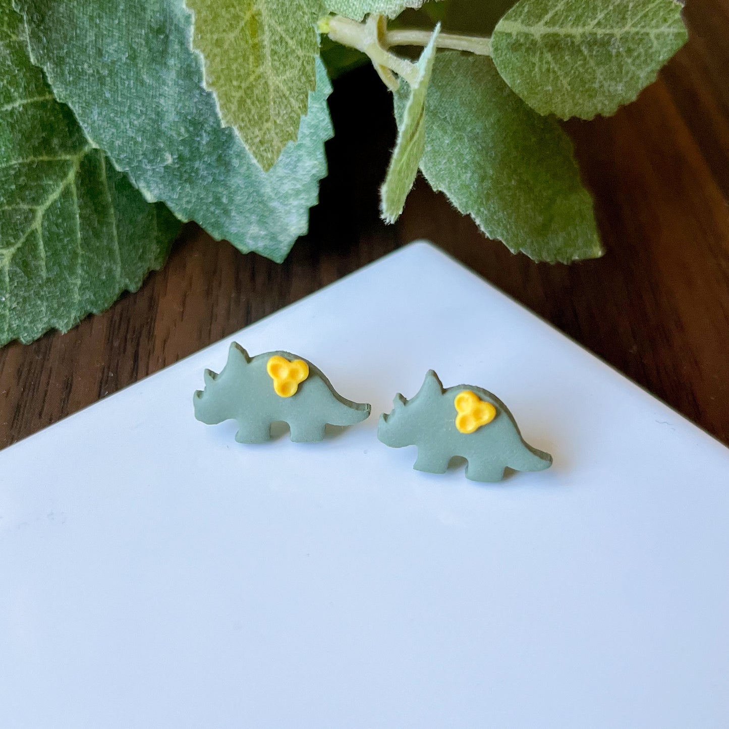 Green Triceratops Studs | sterling silver