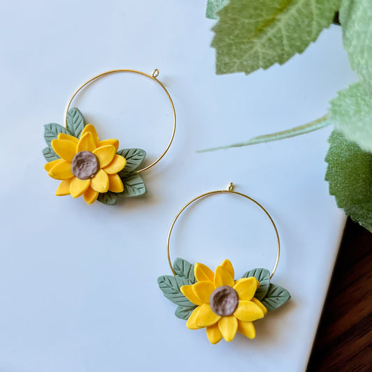 Sunflower hoop earrings | sterling silver or gold plated