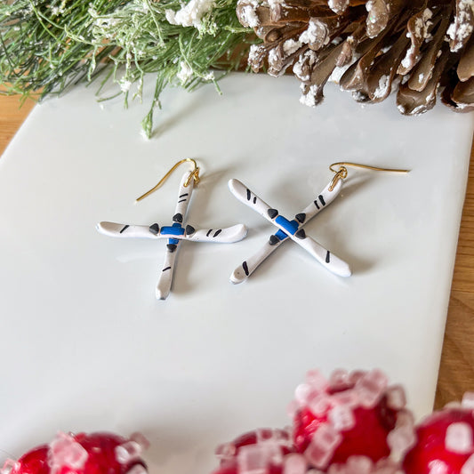 White and blue ski earrings | 18k gold plated