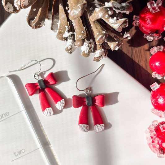 Santa bow earrings | sterling silver