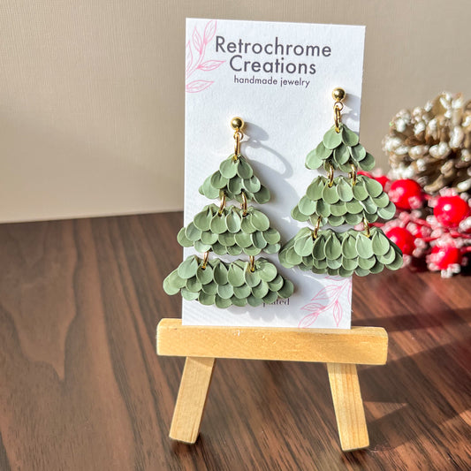 Multi-tier pine tree earrings | 24k gold plated