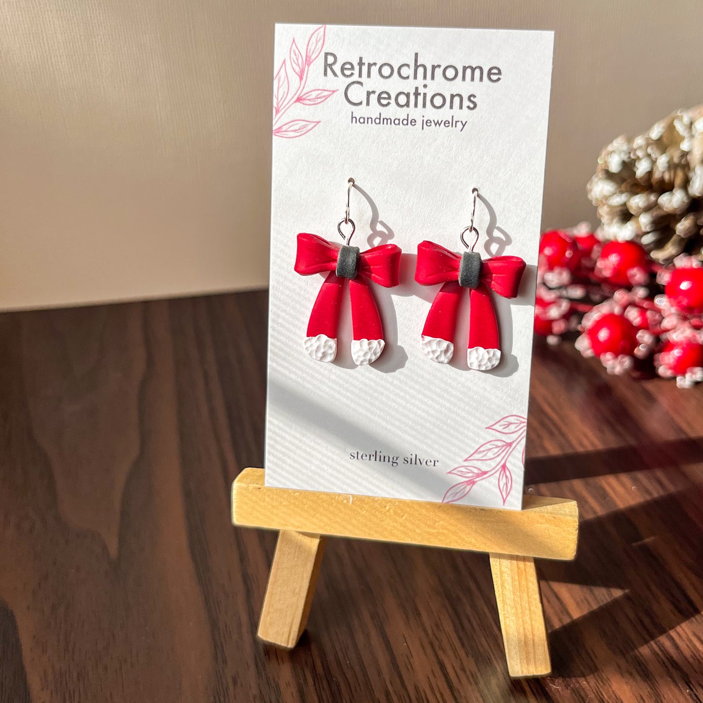 Santa bow earrings | sterling silver