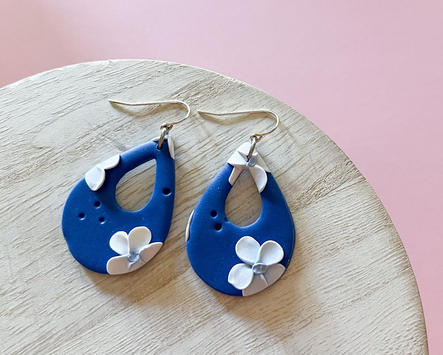 Blue floral tear drop earrings | sterling silver