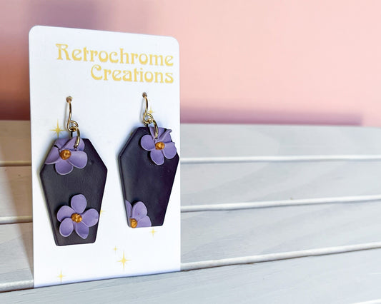 Purple floral coffin earrings | 18k gold plated