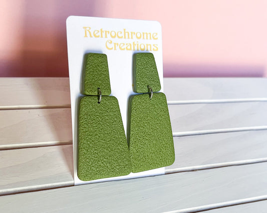 Olive green large statement earrings | stainless steel