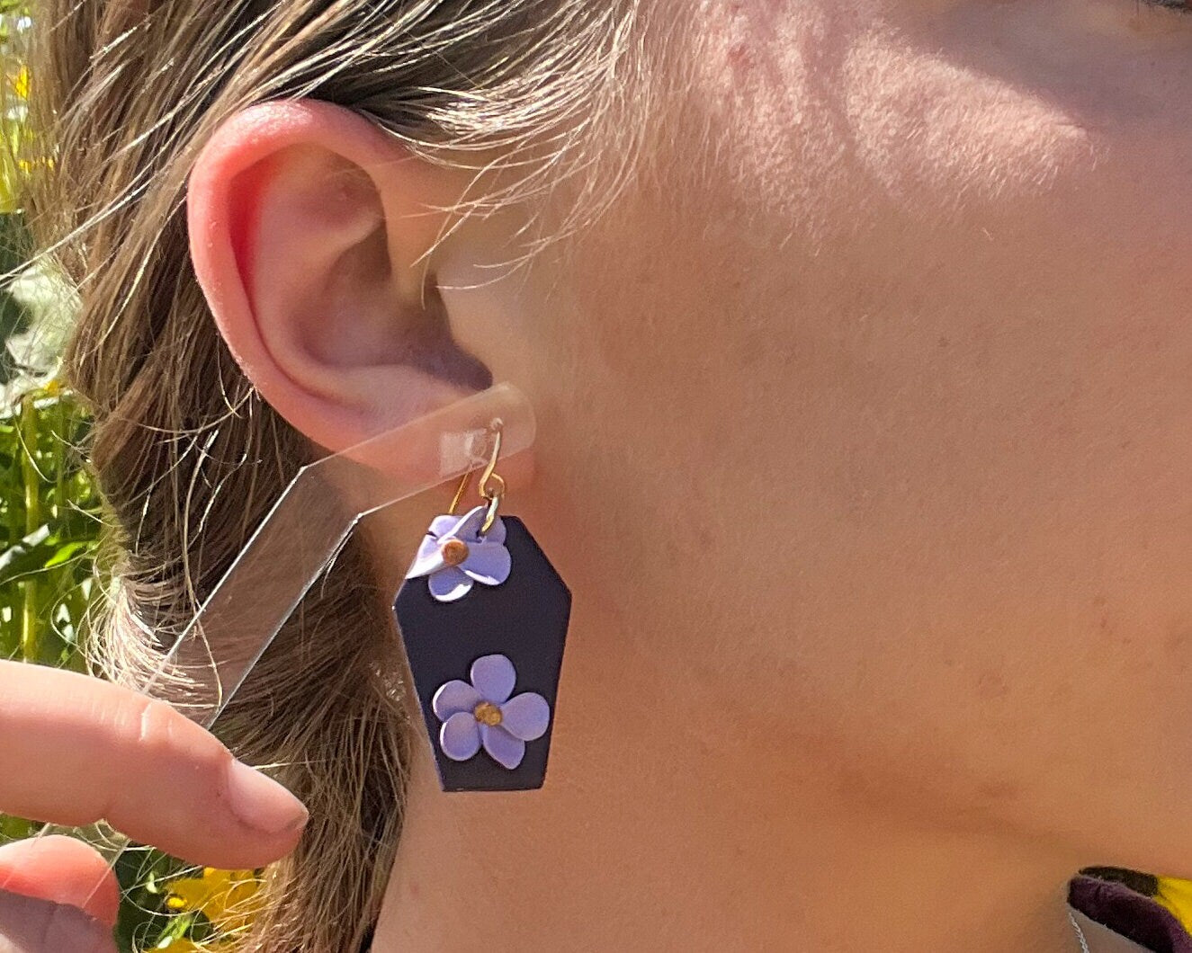 Purple floral coffin earrings | 18k gold plated