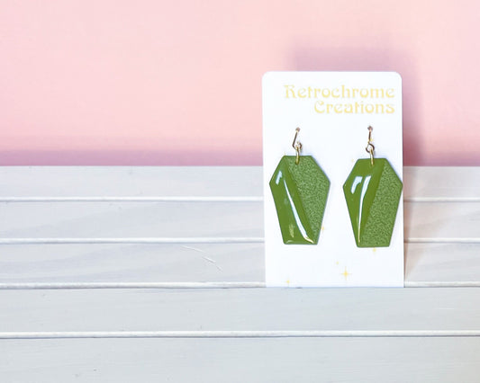 Green coffin earrings | 18k gold plated