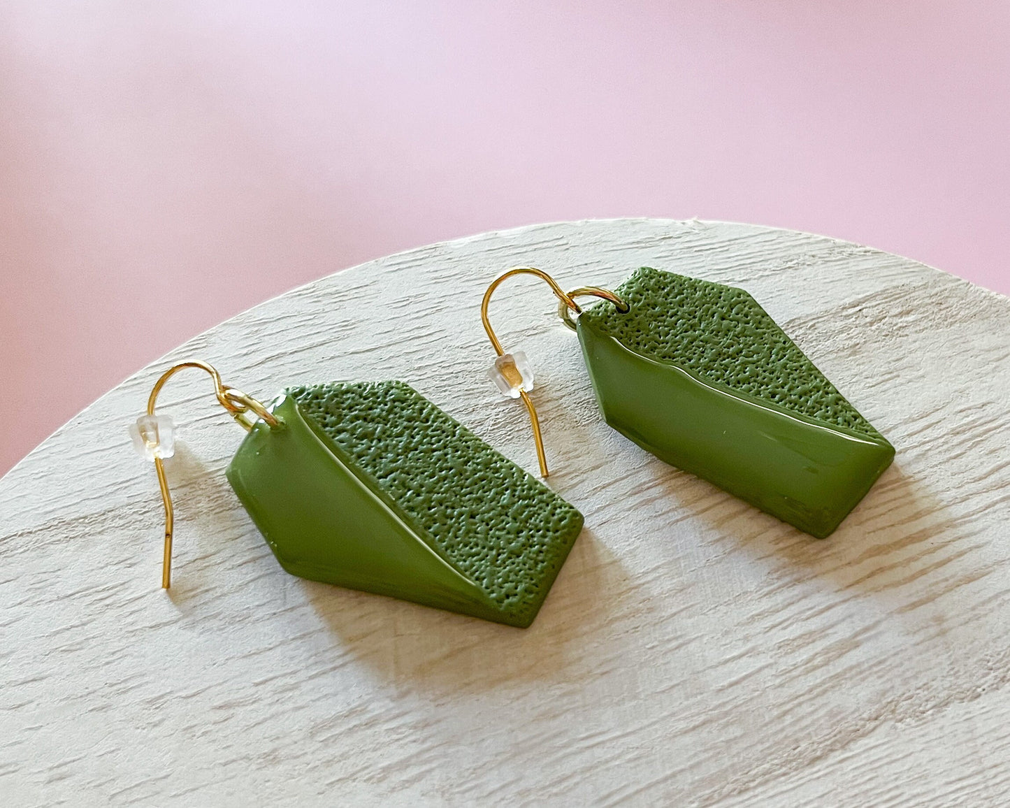 Green coffin earrings | 18k gold plated