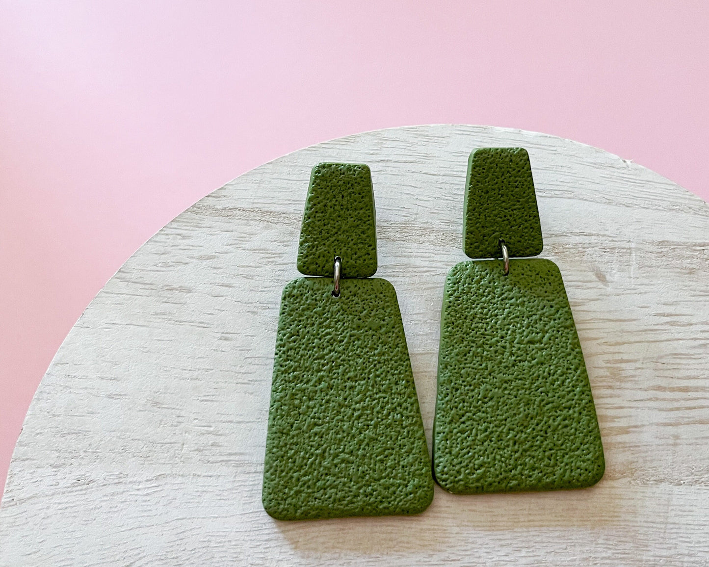 Olive green large statement earrings | stainless steel