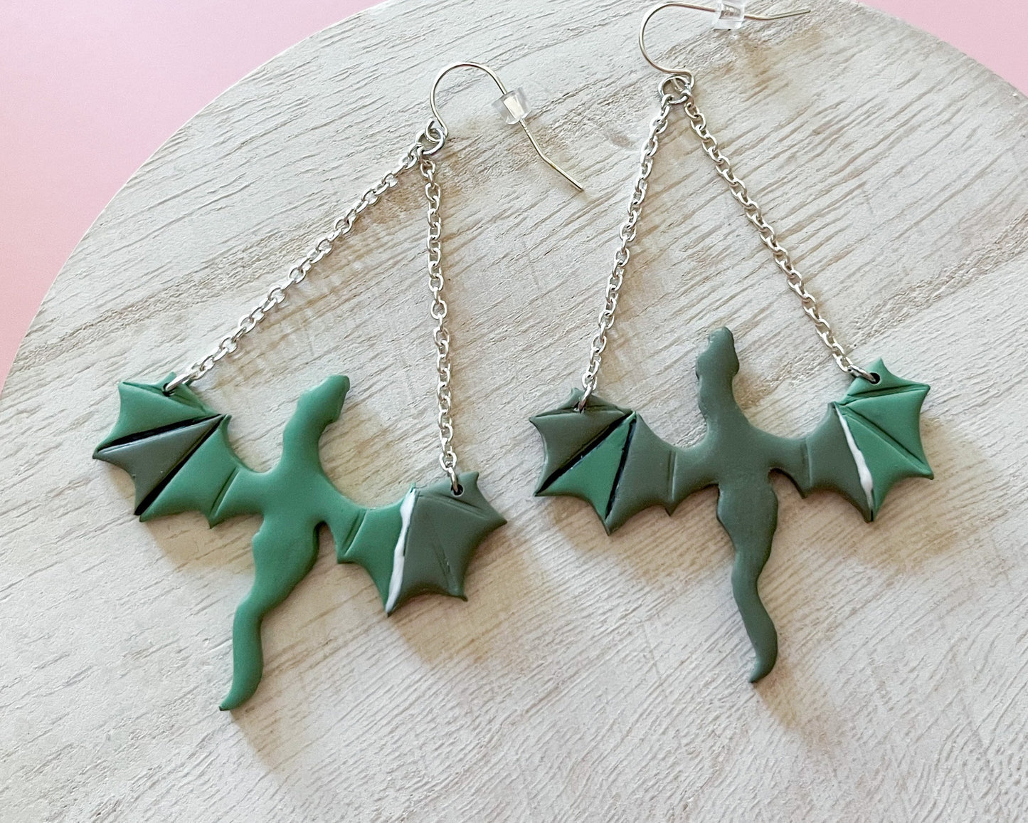 Green franken-dragon earrings | sterling silver