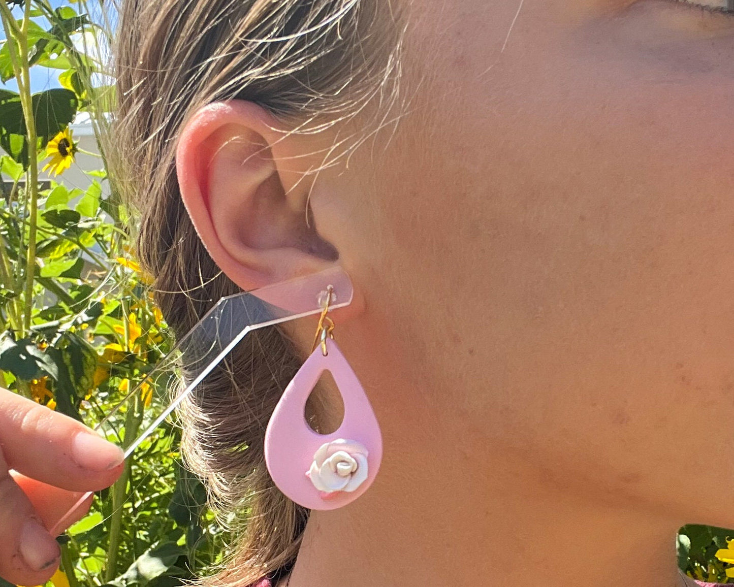 Pink rose teardrop earrings | 18k gold plated