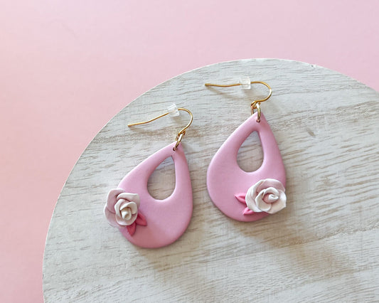 Pink rose teardrop earrings | 18k gold plated