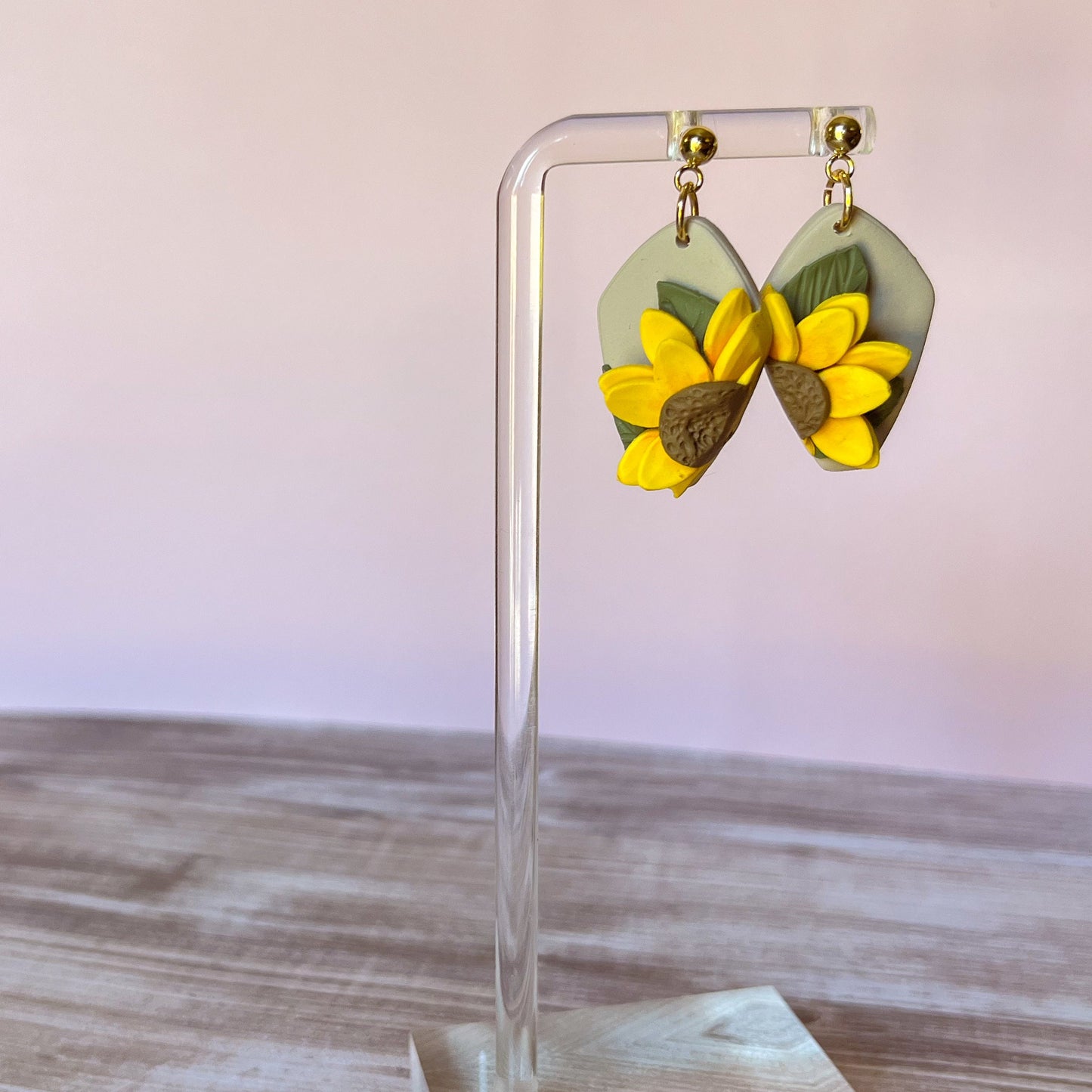 Neutral sunflower earrings | 24k gold plated