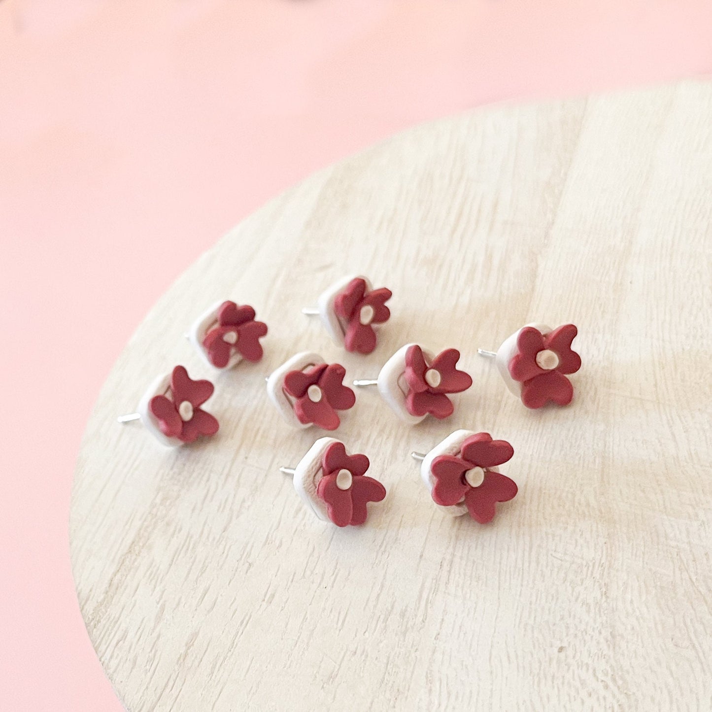 Red floral square stud | sterling silver