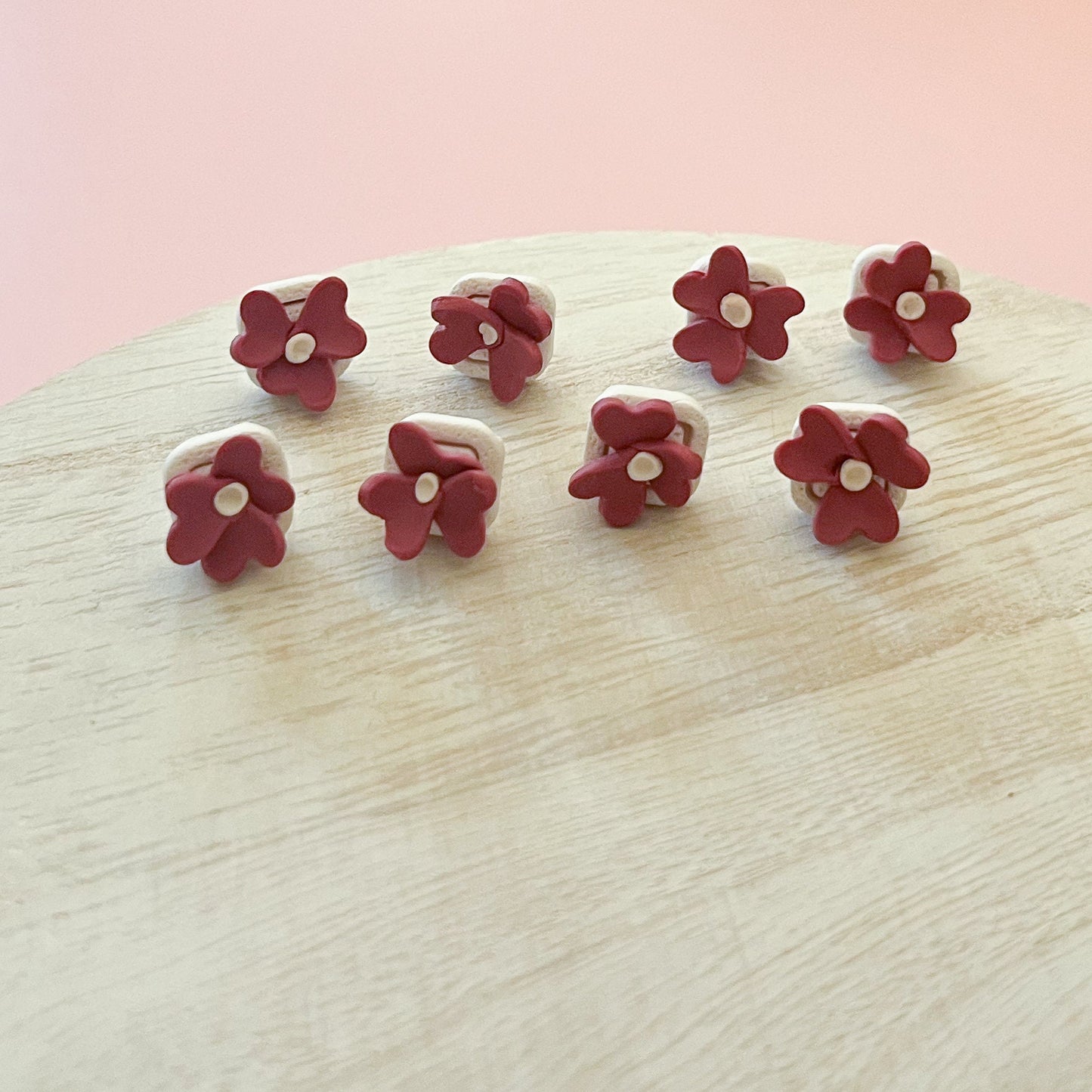 Red floral square stud | sterling silver