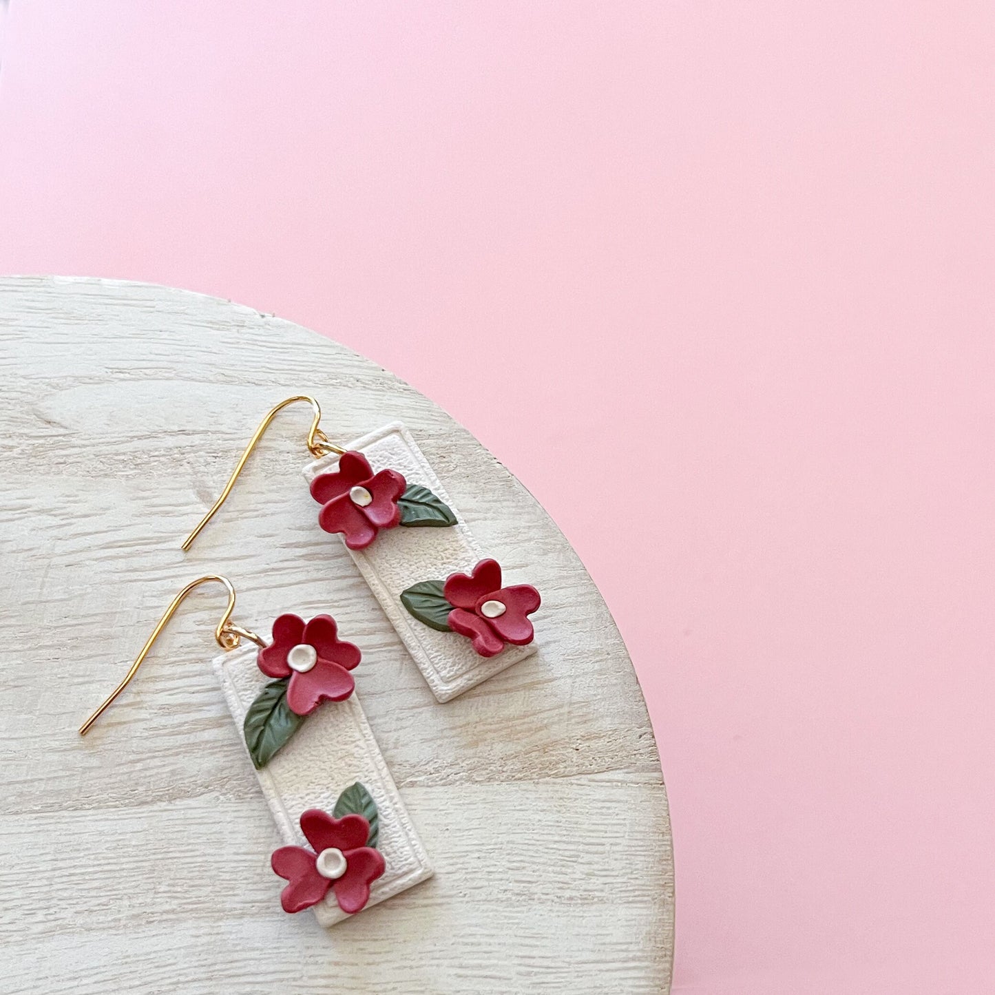 Red floral rectangle earrings | 18k gold plated