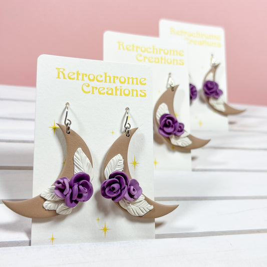 Purple rose celestial earrings | sterling silver