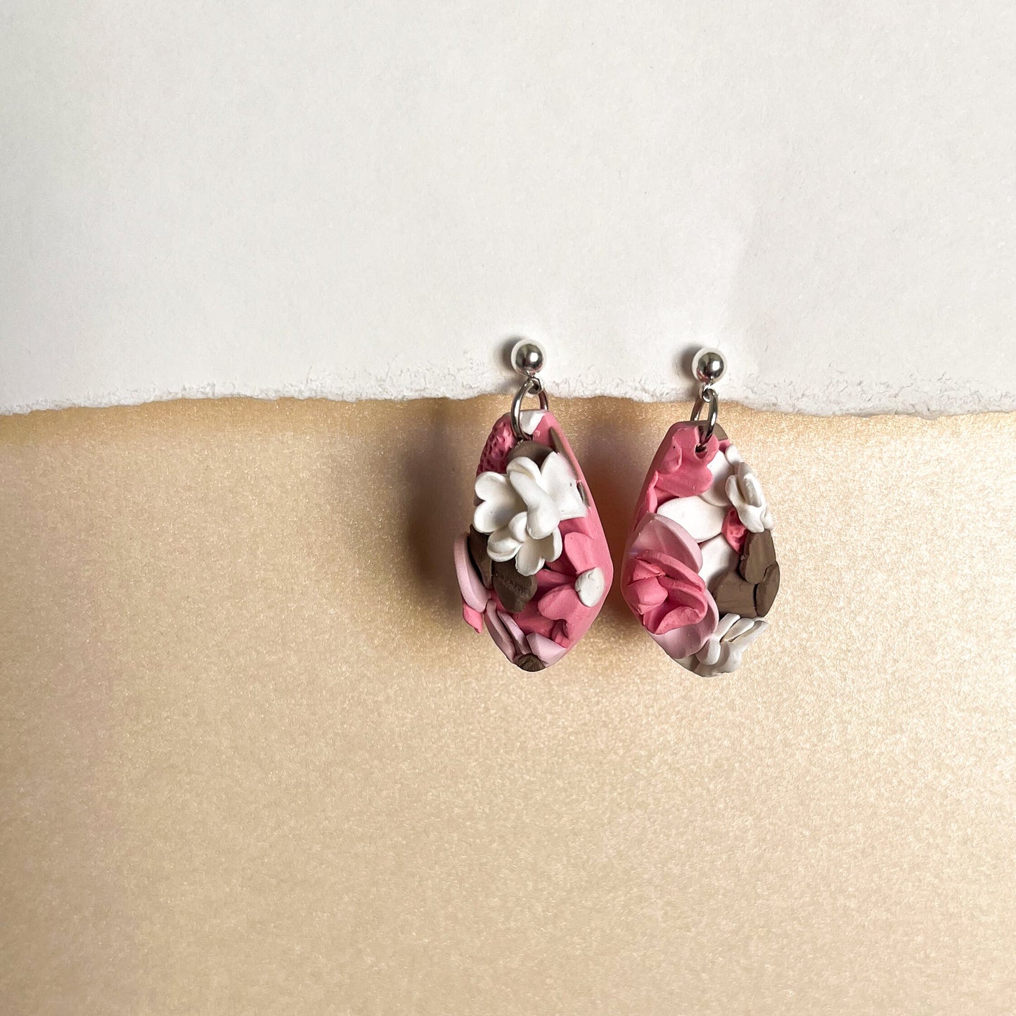 Pink and brown small diamond shaped earring | sterling silver