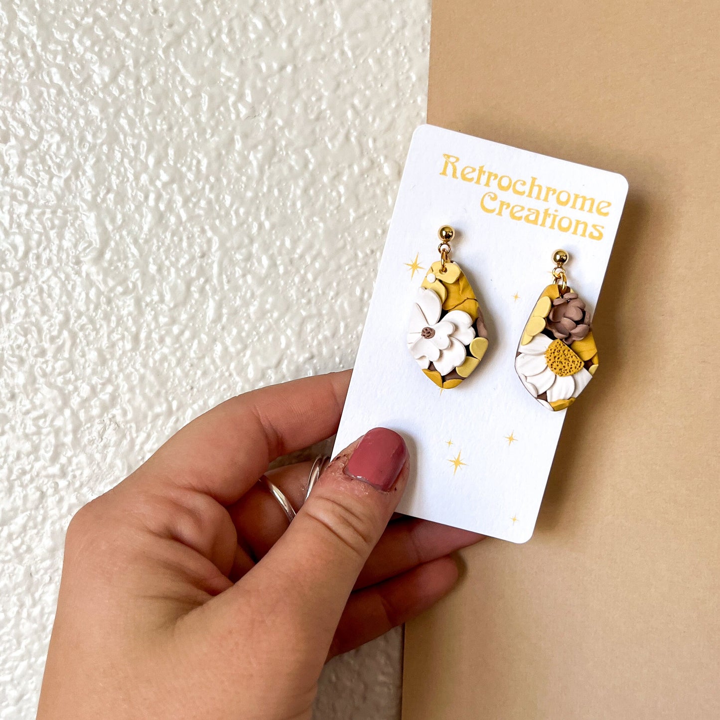 Yellow and brown floral earrings (small) | 24k gold plated
