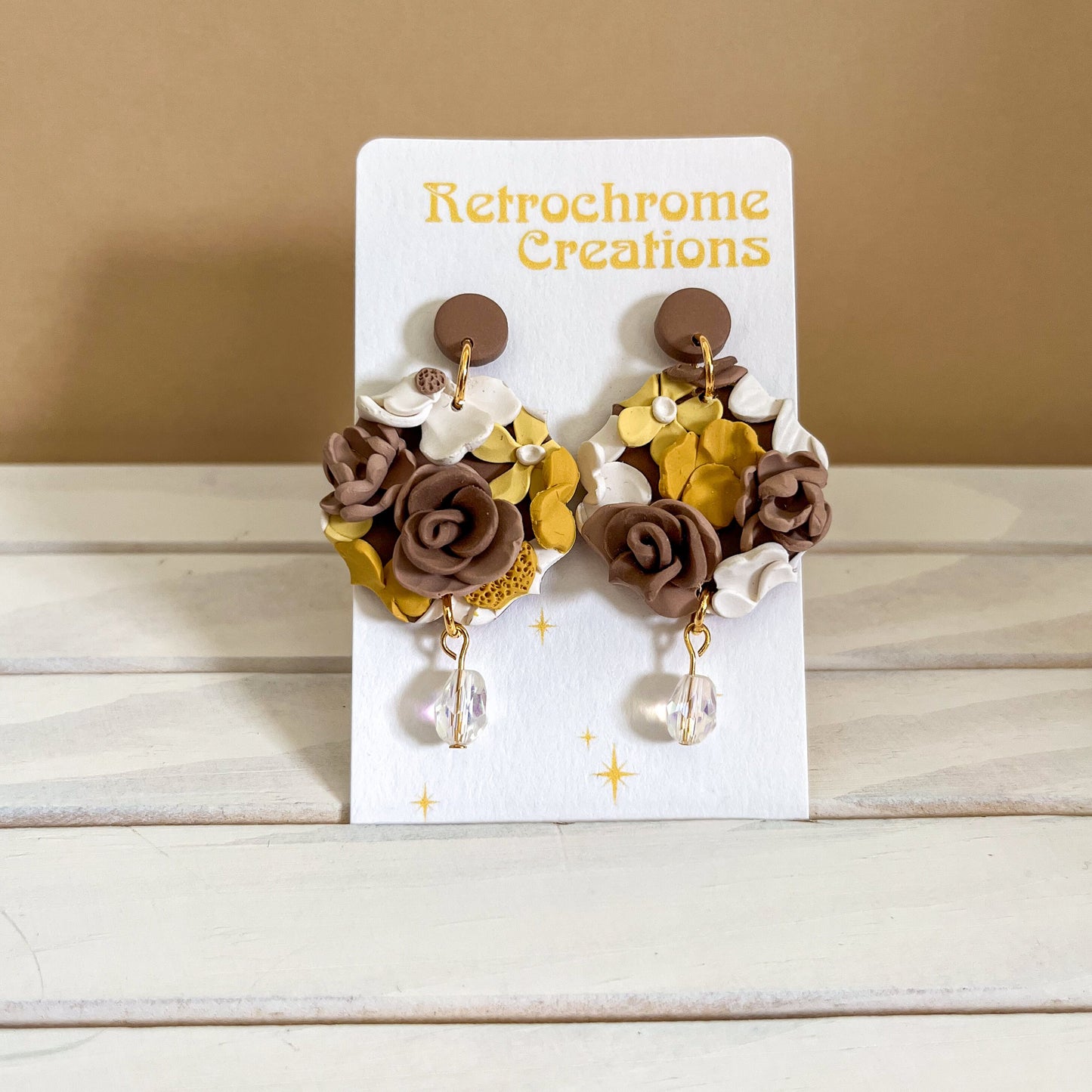 Large yellow and brown statement earrings | sterling silver