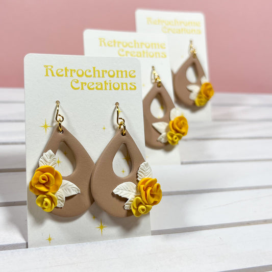 Yellow rose teardrop earring | 18k gold plated