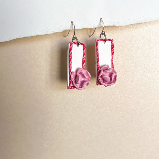 Winter candy cane floral earrings | sterling silver
