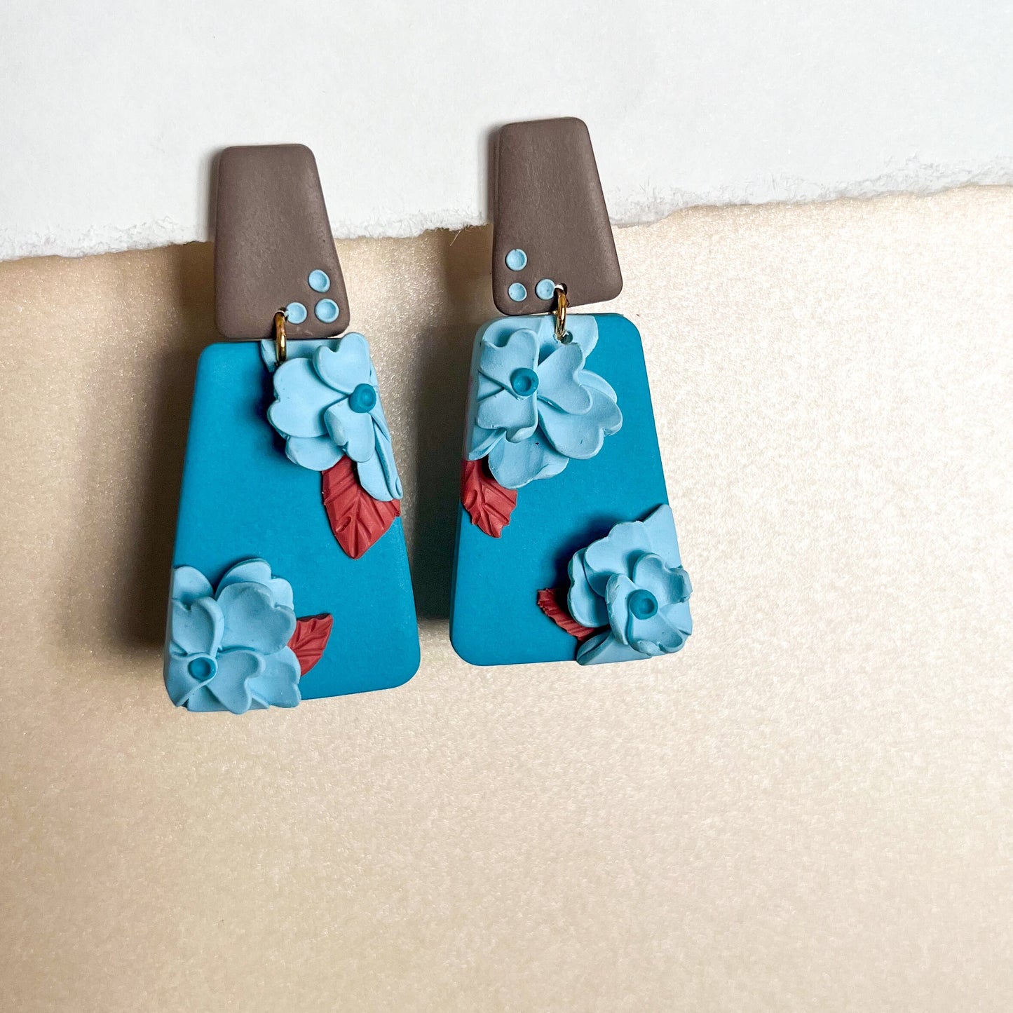 Teal and brown floral earrings | sterling silver